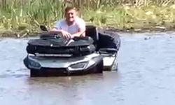 KORUMA ALTINDAKİ GÖLE ATV İLE GİRDİ, BALÇIĞA SAPLANDI