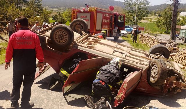 ODUN STERİNE ÇARPAN  OTOMOBİL TAKLA ATTI