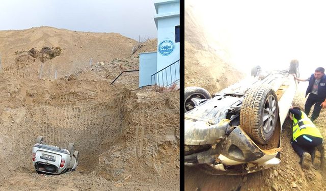 BULDAN’DA KONTROLDEN ÇIKAN OTOMOBİL DESKİ ÇUKURUNA DÜŞTÜ
