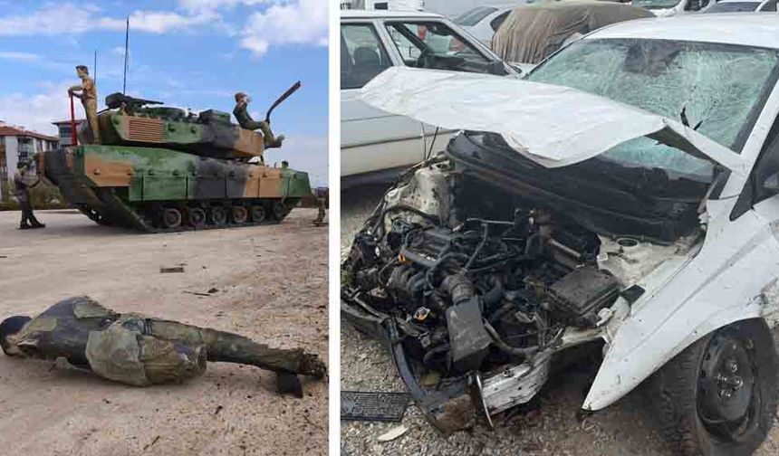 KAVŞAKTA UÇTU HEYKELE ÇARPTI