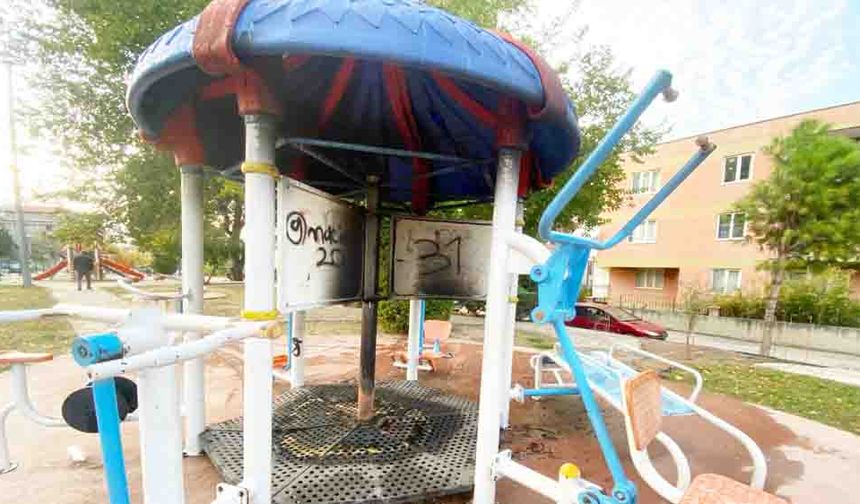 PARKTA OYNAYAN ÇOCUKLAR OYUNCAĞI ATEŞE VERDİ